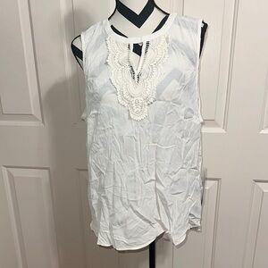 Pale Sky White Sleeveless Lace Detail Top
